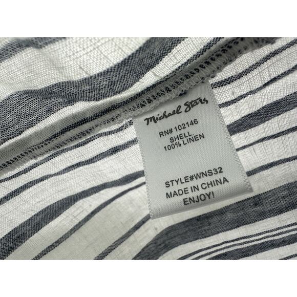Michael Stars 100% Linen Amelee Beach Stripe Caftan Dress Tie Women's Medium - Picture 7 of 11